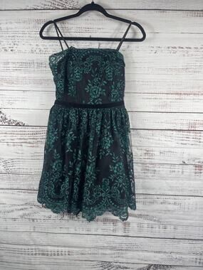 DBG Say Yes To The Dress Dress Juniors 9 Green Lace Floral Fit Flare Party